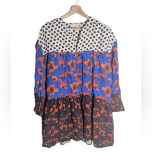 Dhruv Kapoor Sz L Women's Babydoll Multicolour Longsleeve Linen Blend Tunic